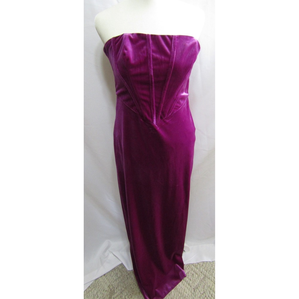 Lulus Velvet Strapless Gown Womens Purple Excellent Corset Bodice Maxi Dress
